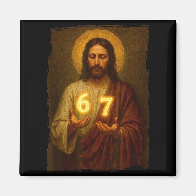 Funny 6 7 Jesus. Absurd Six Seven Meme, Weird Teen Magnet (Vorne)