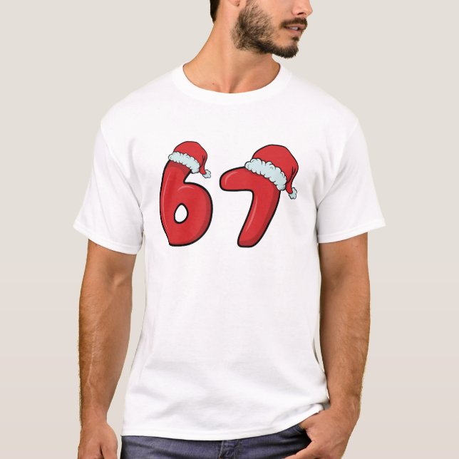 Funny 6 7 Santa Hat Christmas  T-Shirt (Vorderseite)