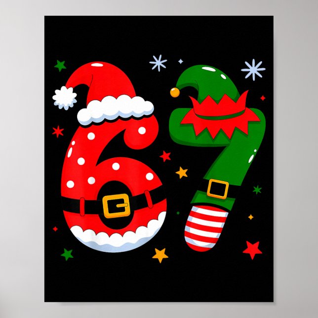 Funny 6 7 Six Seven Meme Christmas Santa Elf Coupl Poster (Vorne)
