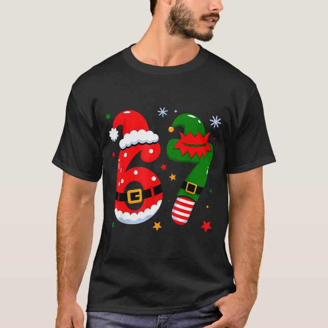 Funny 6 7 Six Seven Meme Christmas Santa Elf Coupl T-Shirt (Vorderseite)