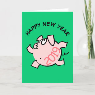 Funny 6 Cartoon Illustration Pig Année 2019 Carte