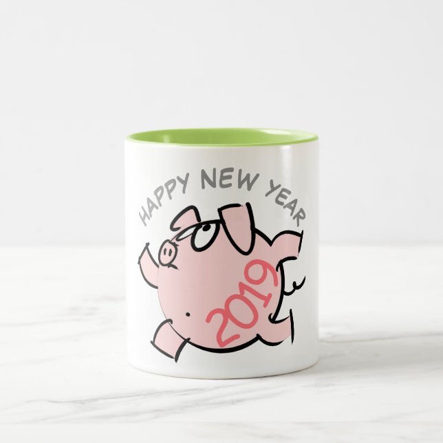 Funny 6 Cartoon Illustration Pig Custom Year Tasse (Mittel)