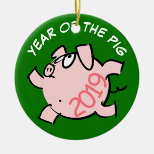 Funny 6 Cartoon Illustration Pig Year 2019 Runde Keramik Ornament