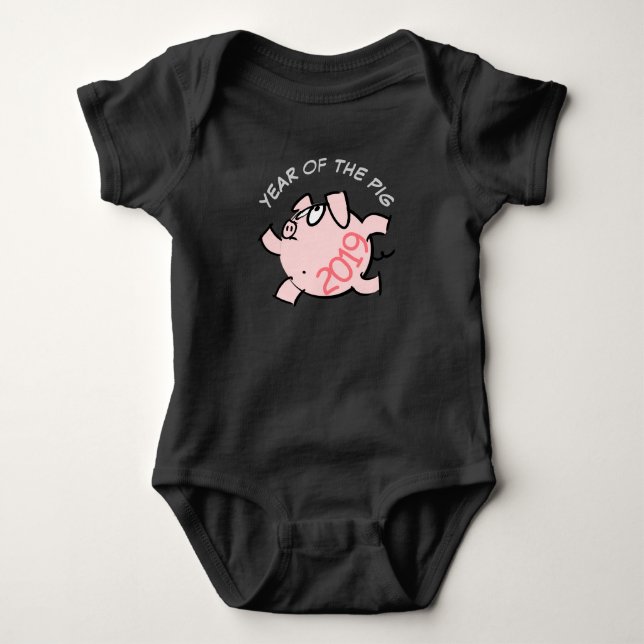 Funny 6 Cartoon Illustration Pink Pig Zolljahr Baby Strampler (Vorderseite)