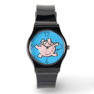 Funny 6 Cartoon Illustration Schweinejahr Geburtst Armbanduhr