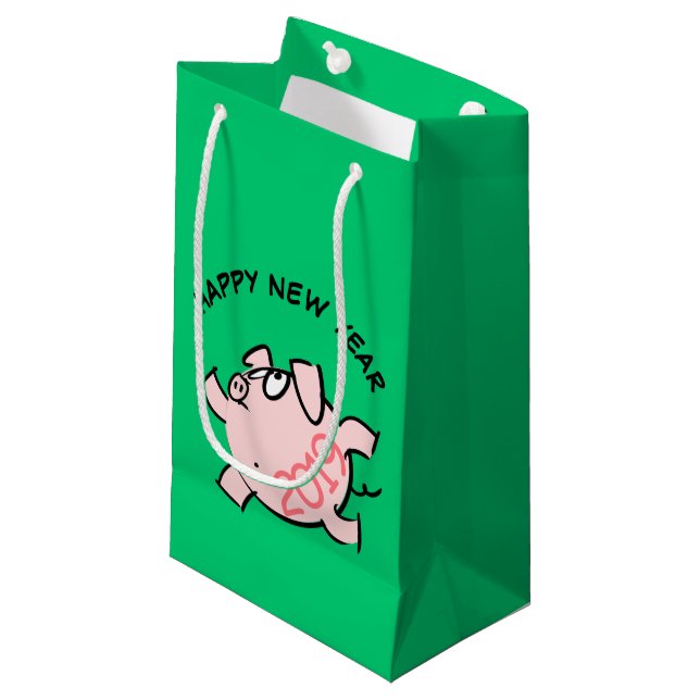 Funny 6 Cartoon Pig Jahr 2019 Kleine Geschenktasch Kleine Geschenktüte (Vorderseite Schrägansicht)