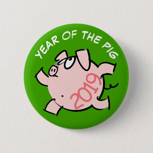 Funny 6 Cartoon Pig Jahr 2019 Knopf Farbe auswähle Button