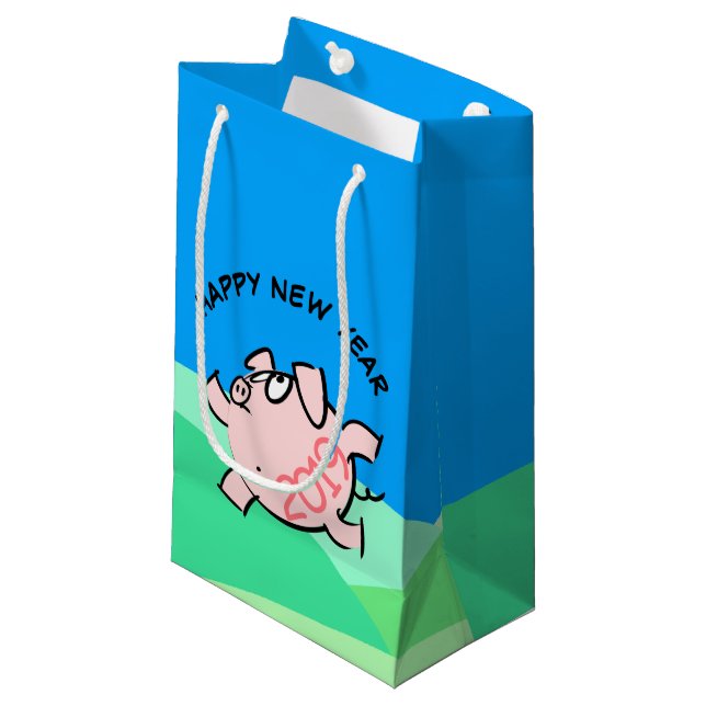 Funny 6 Cartoon Pig Jahr 2019 Landschaft S Geschen Kleine Geschenktüte (Vorderseite Schrägansicht)