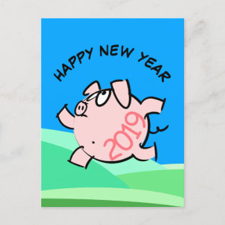 Funny 6b Cartoon Illustration Pig Jahr 2019 PostC Einladungspostkarte
