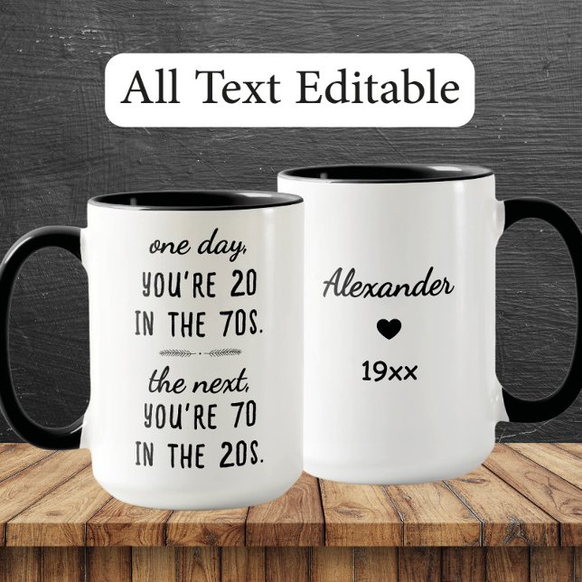 Funny 70th Birthday Mug – Custom Name & Year Gift (Créateur téléchargé)