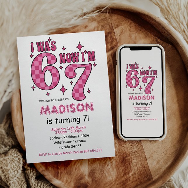 Funny 7th Birthday | “I Was 6, Now 7” Party Einladung (Funny 7th Birthday | “I Was 6, Now 7” Party Invitation
)