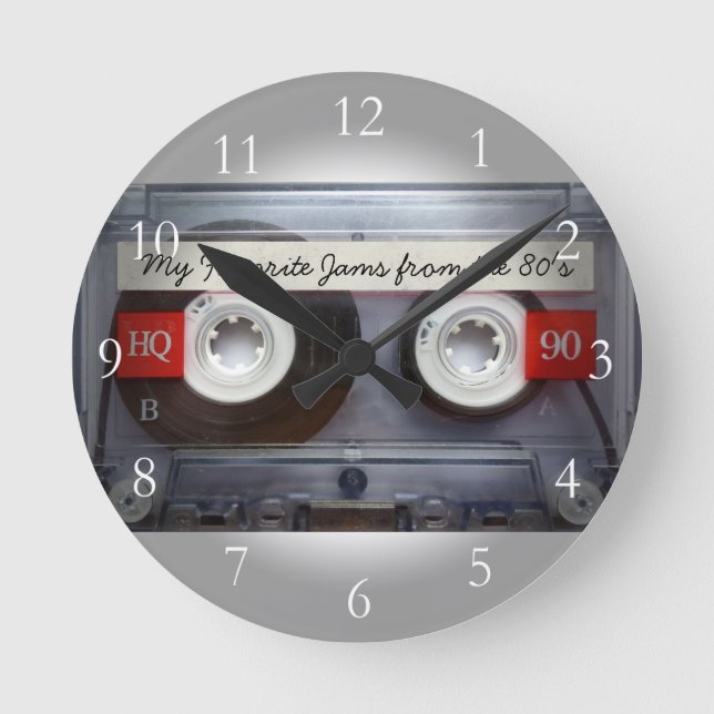 Funny 80's Cassette Tape, Personalized Runde Wanduhr (Vorderseite)
