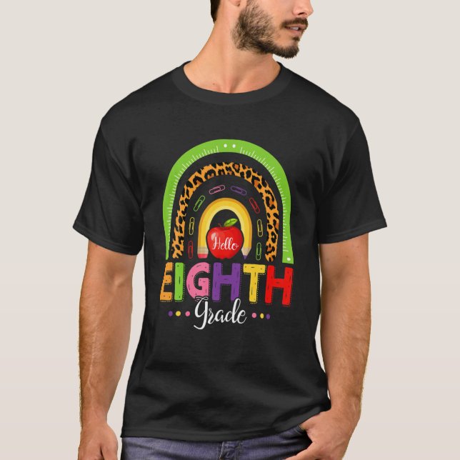 Funny 8. Klasse Leopard Regenbogen Hallo zurück na T-Shirt (Vorderseite)