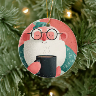 Funny A Cheerful Man With Glasses Happy Holiday  Keramik Ornament