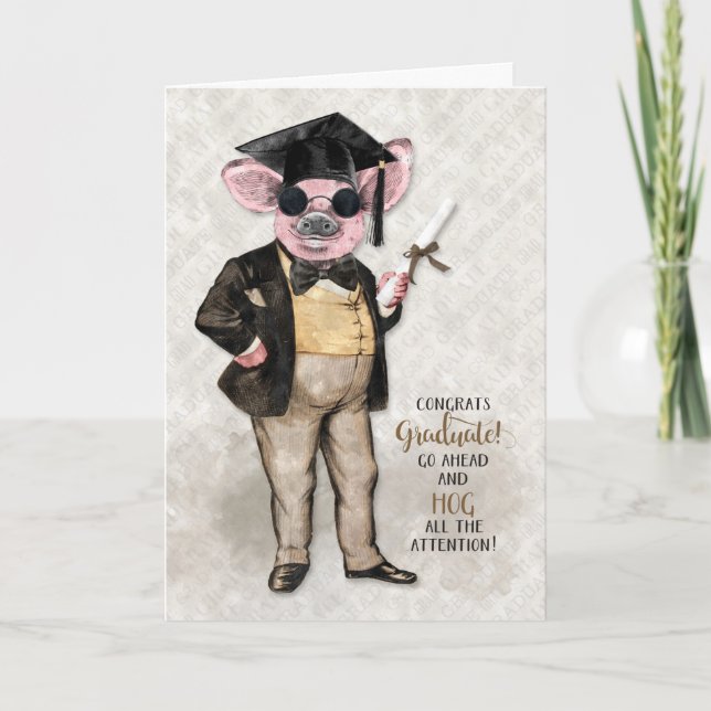 Funny Abschluss Hipster Hog Alle Aufmerksamkeit Karte (Vorderseite)
