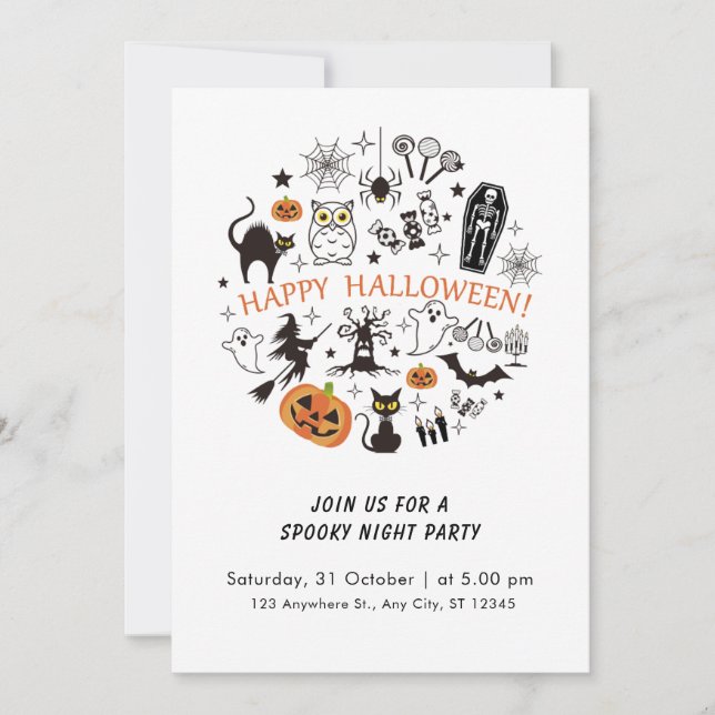 Funny Abstrakt Black and White Spooky Halloween Einladung (Vorderseite)