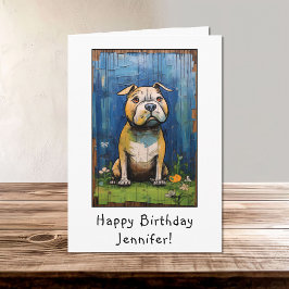Funny Abstrakt Bulldog Happy Birthday Name Karte