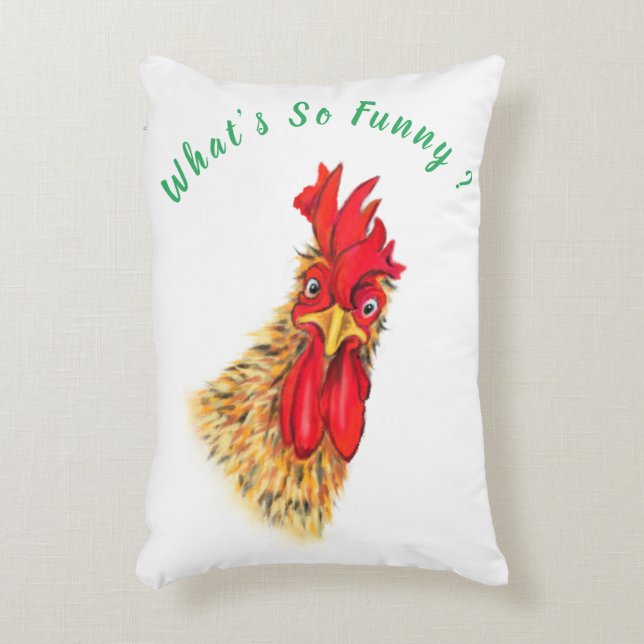 Funny Accent Kissen mit überraschendem Rooster (Vorderseite(Vertikal))