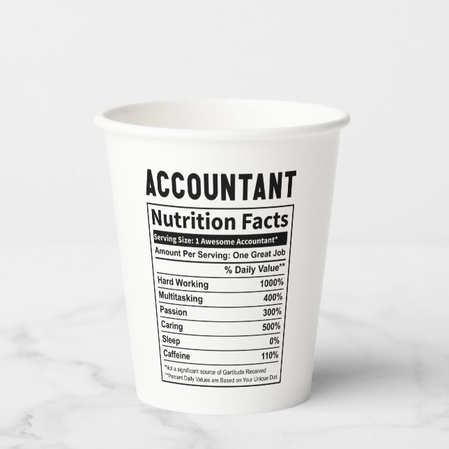 Funny Accountant Nutrition Fakten Pappbecher (Vorderseite)