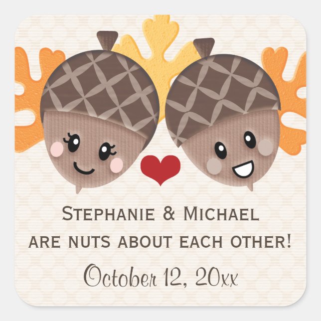 Funny Acorn Couple Fevor Quadratischer Aufkleber (Vorderseite)