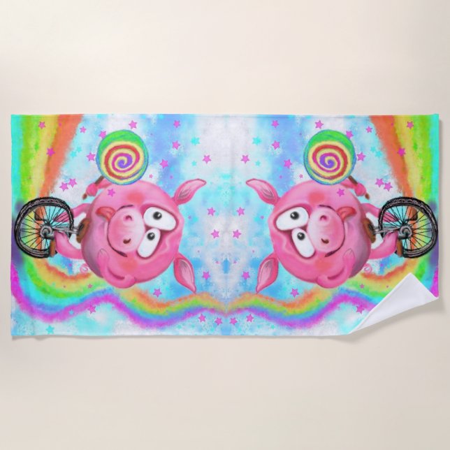 Funny Acrobat Pig Beach Handtuch (Vorderseite)