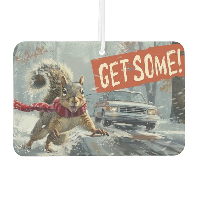 Funny Action Squirrel Air Freshener "Get some" Autolufterfrischer (Vorderseite)