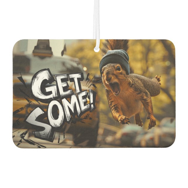 Funny Action Squirrel Air Freshener "Get some" Autolufterfrischer (Vorderseite)