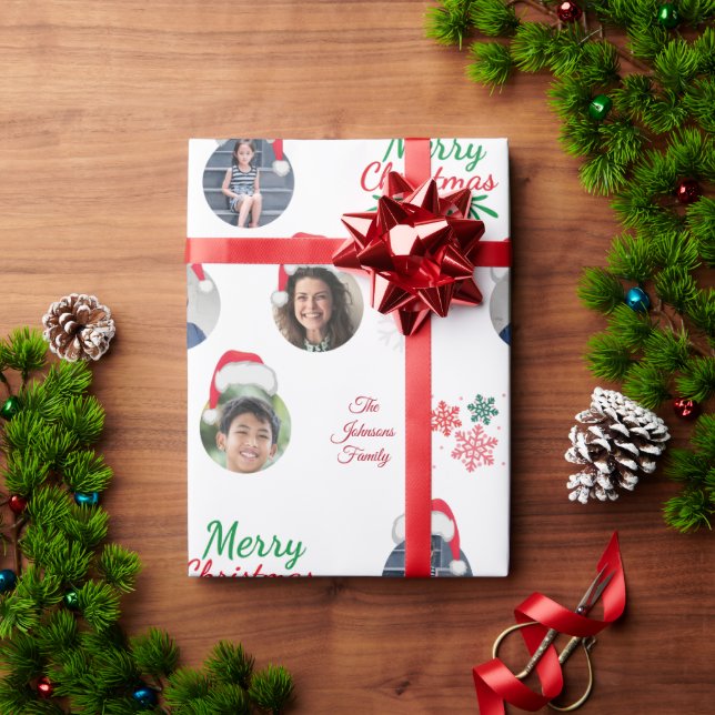 Funny Add Family Member 4 Fotos Collage Weihnachts Geschenkpapier (Feiertagsgeschenk)