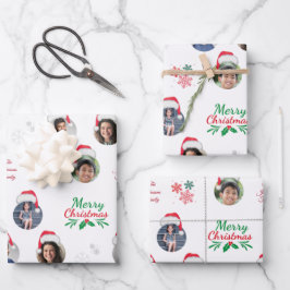 Funny Add Family Member 4 Fotos Collage Weihnachts Geschenkpapier Set