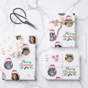 Funny Add Family Member 4 Fotos Collage Weihnachts Geschenkpapier Set