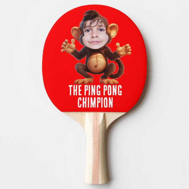 Funny ADD IHR GESICHT Pun Champion Monkey Chimp Tischtennis Schläger (Vorderseite)