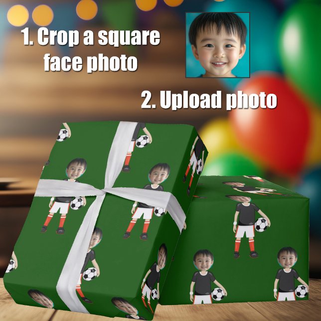 Funny Add Kids Face Photo Soccer Player Green Geschenkpapier (Von Creator hochgeladen)