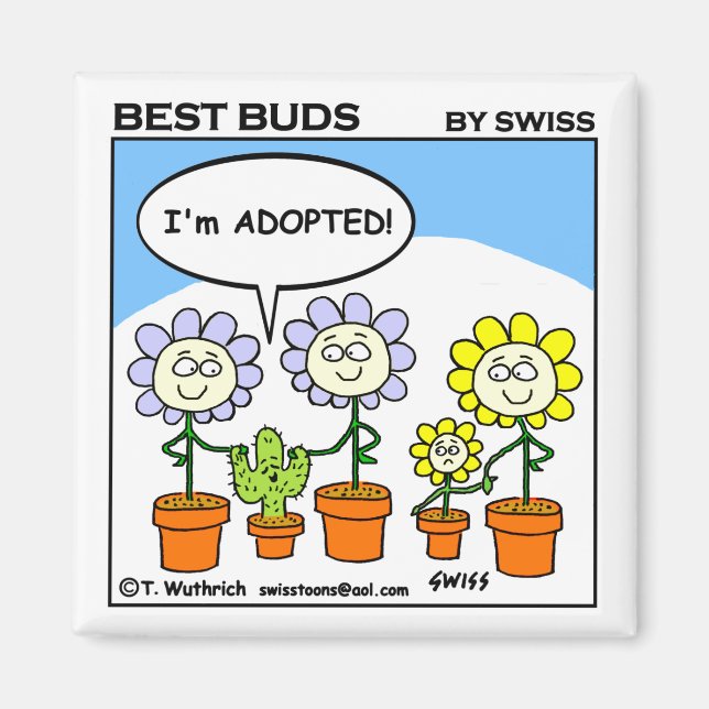 Funny Adopted Cactus and Flowers Cartoon Adoption Magnet (Vorne)
