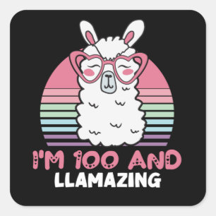 Funny Adorable Llama 100. Geburtstagsgeschenk für  Quadratischer Aufkleber