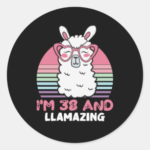 Funny Adorable Llama 38. Geburtstagsgeschenk für F Runder Aufkleber