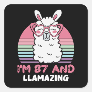 Funny Adorable Llama 87. Geburtstagsgeschenk für F Quadratischer Aufkleber