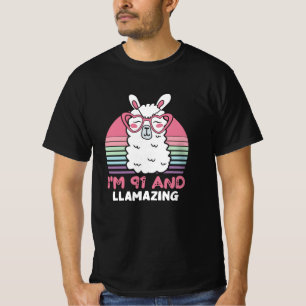 Funny Adorable Llama 91. Geburtstagsgeschenk für F T-Shirt