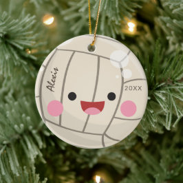 Funny Adorable Volleyball Kawaii Ball Kid's Name Keramik Ornament