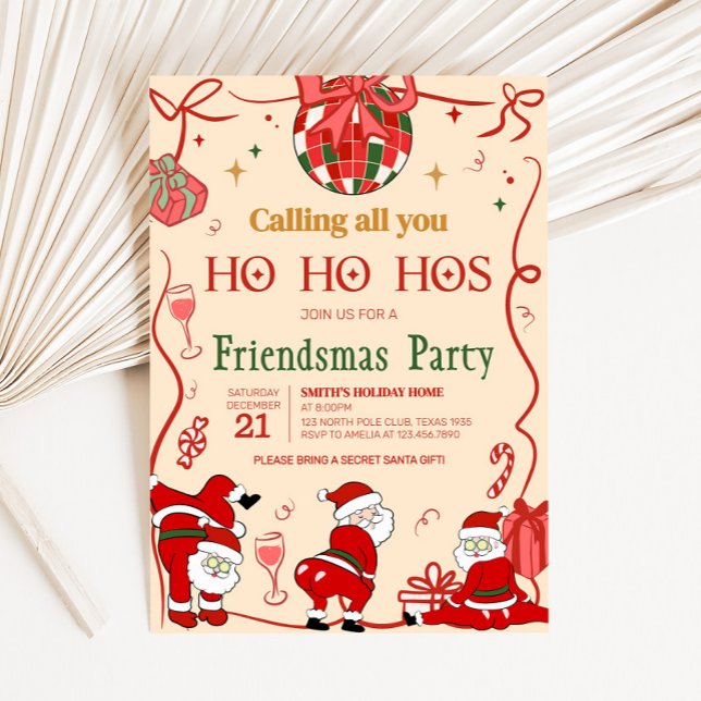 Funny Adult Santa Hos Friendsmas Weihnachts-Party Einladung (Funny Adult Santa Friendsmas Christmas Party Invitation)