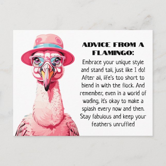 Funny Advice von A Flamingo Postkarte (Vorderseite)