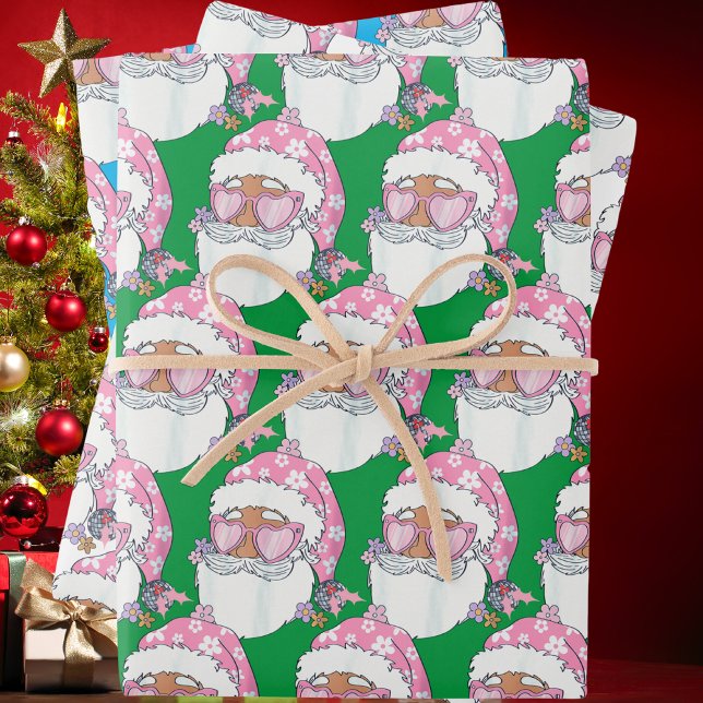 Funny African American Santa Face Pink Weihnachten Geschenkpapier Set (Von Creator hochgeladen)