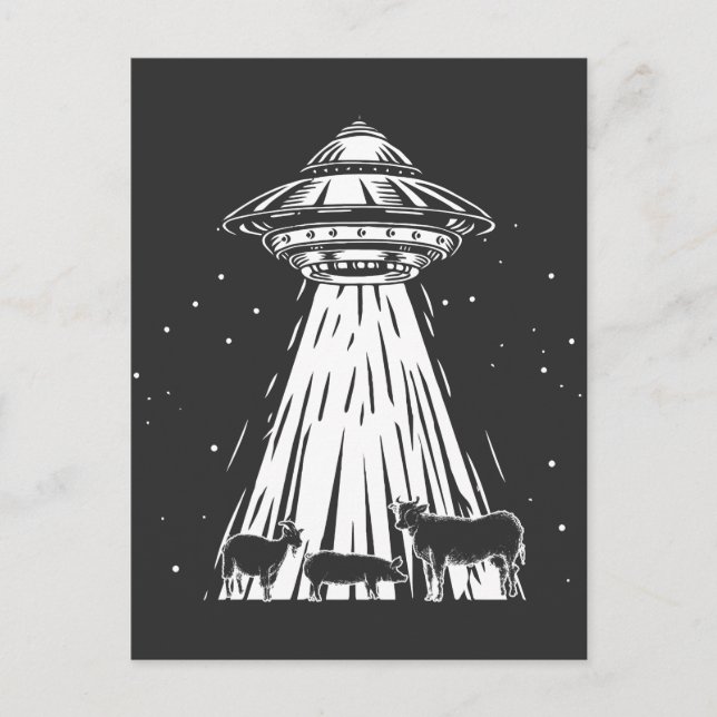 Funny Agriculture Alien Cows UFO Abduction Bauer Postkarte (Vorderseite)