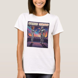 Funny AI Romance Female Human and Male Robot Space T-Shirt