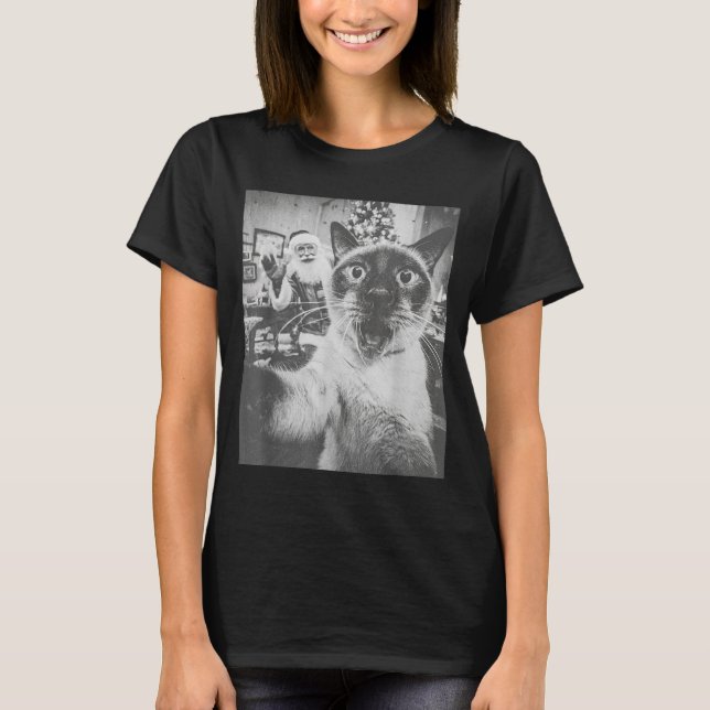 Funny Ai Siamese Cat Selfie With Santa Claus Chris T-Shirt (Vorderseite)
