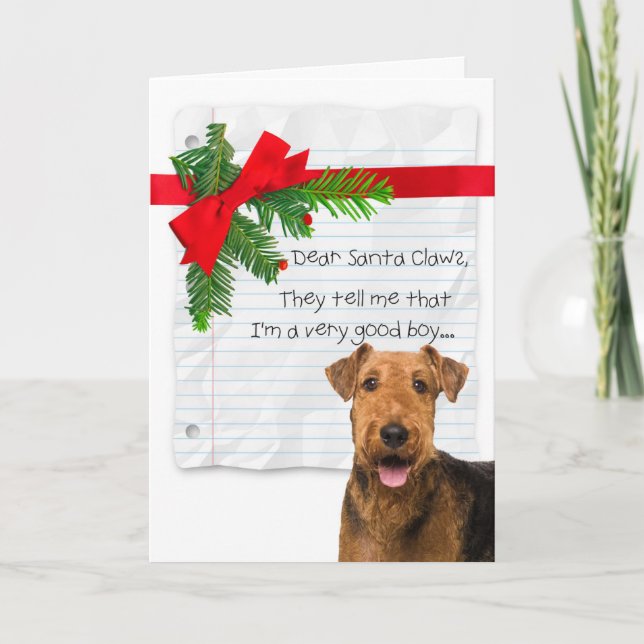 Funny Airedale Boy Weihnachten Karte (Vorderseite)