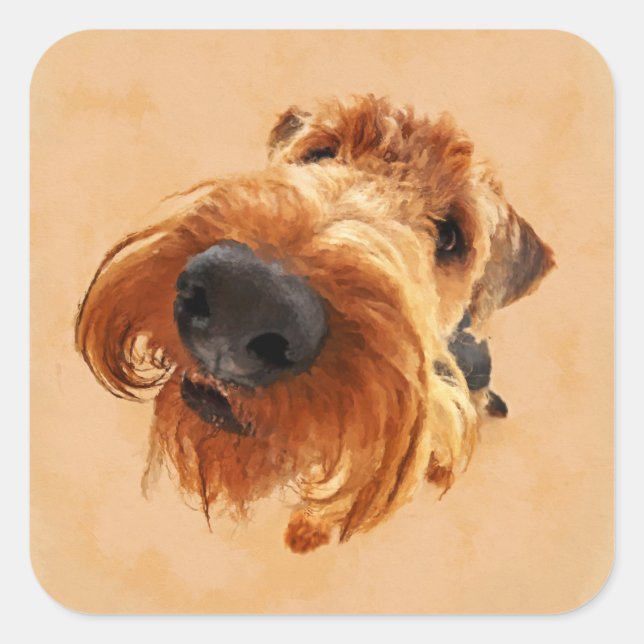 Funny Airedale Terrier Quadratischer Aufkleber (Vorderseite)