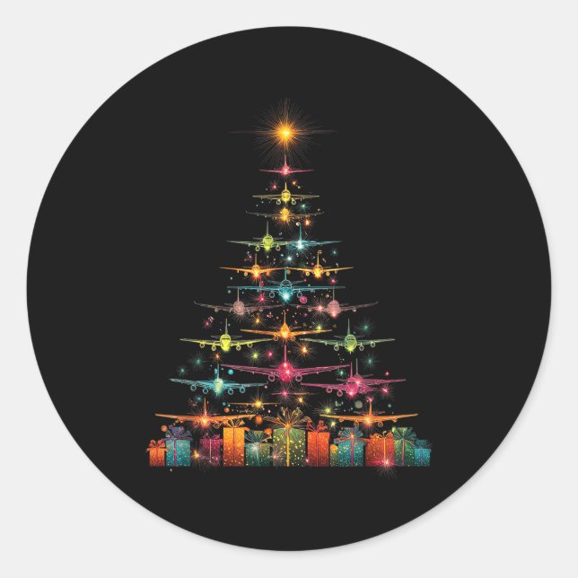 Funny Airplanes Christmas Tree Graphic Air Planes  Runder Aufkleber (Vorderseite)