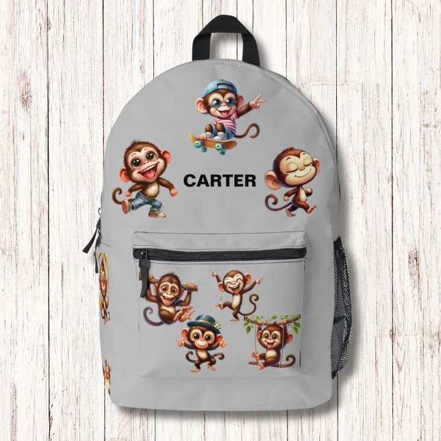 Funny Albern Monkey Watercolor Muster Monogram Bedruckter Rucksack (Von Creator hochgeladen)