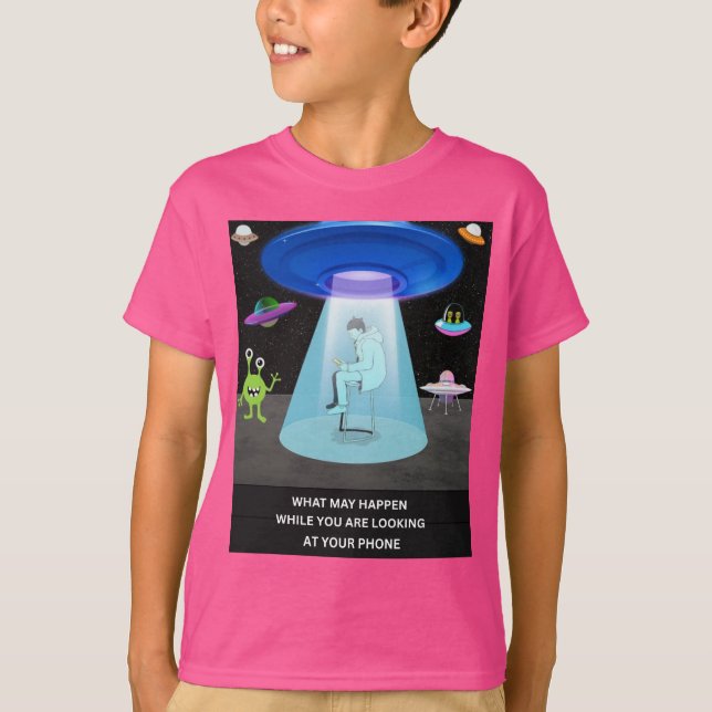 Funny Alien Abduction Phone Distraction Sci-Fi T-Shirt (Vorderseite)