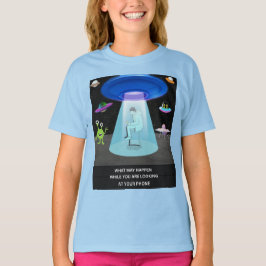Funny Alien Abduction Phone Distraction Sci-Fi  T-Shirt
